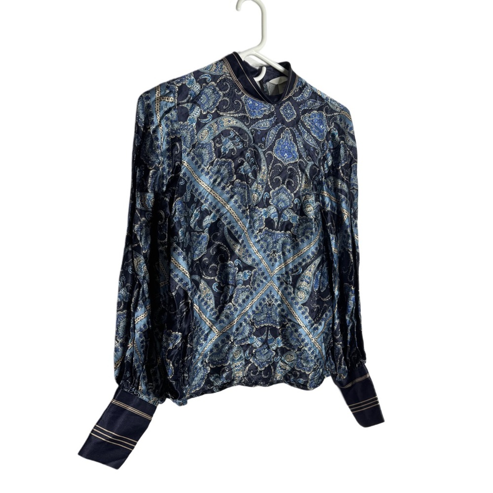 H&M Blue and Black Patterned Blouse